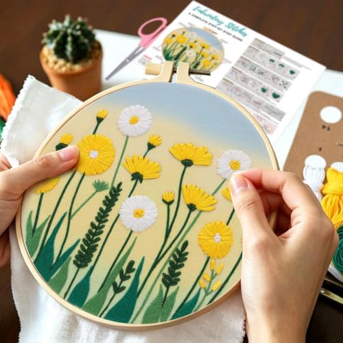 Louise Maelys 4 Pack Watercolor Floral Embroidery Kit for Beginners - Image 5