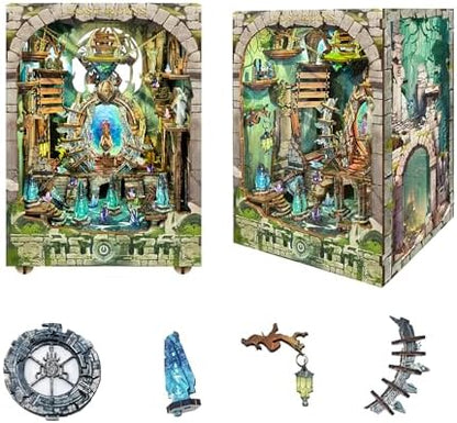 Magic Book Nook Kit with LED Light, 3D Wooden Puzzle, Dollhouse Miniature Booknook Kit Creative Bookend Bookshelf Decor for Adults- Lost Ruins (SQ-30) by JOINCON