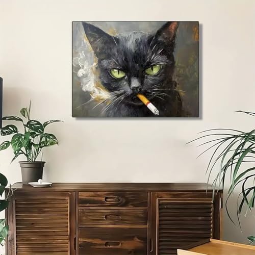 GEMFAMILY Paint by Numbers Cat DIY Painting On Canvas,by Number Smoking Cat in Stained by Numbers Kit for Adults Beginner,Acrylic Simple Oil Paint by Number Kits for Home Wall Decor 16 x 20 inch - Image 3