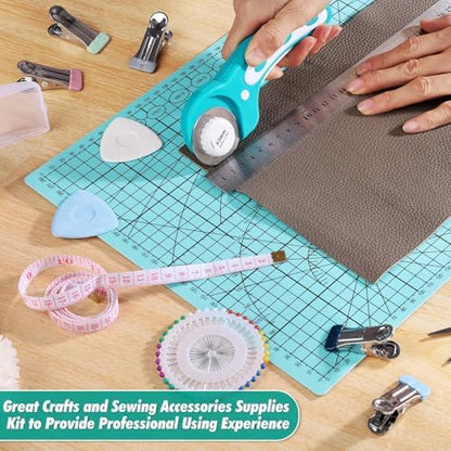 Rotary Cutting Mat and Tools Set, Audab 45mm Fabric Cropping Cutter Wheel with A3 Self Healing Sewing Mat, Blades, Quilting Ruler and Clips, Crafts Knife for Shirt Cloth Patchworking Scrapbooking - Image 7