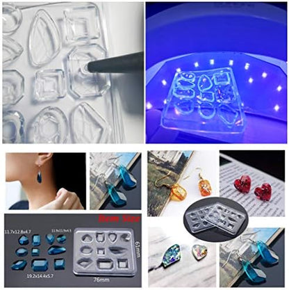 100ML Transparent UV Epoxy Resin + 8x30ml Color Resin Multi-Colored + 17 Open Back Bezels Frames & 1 Mold for Pendants Earrings Necklaces Jewelry Making + 24 Holographic Glitter & Nacre Pieces + Lamp - Image 5