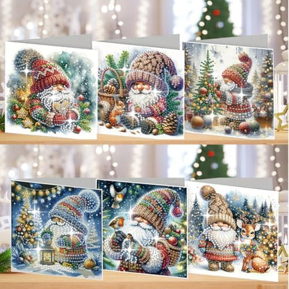 jinglinhh 6pcs Christmas Gnome Squirrel Bird Diamond Art Painting Greeting Cards with Envelopes, DIY Card Making Kits for Adults, Diamond Art Postcards Holiday Cards Craft Gifts - Image 4
