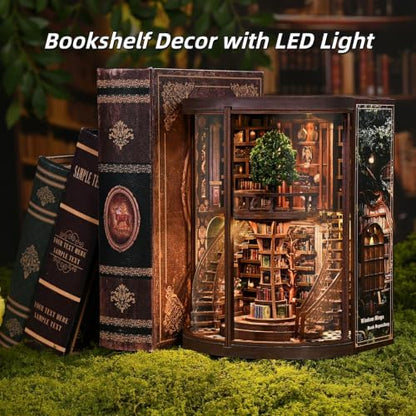 Book Nook Kit, Wisdom Rings Library DIY Miniature House with LED for Bookshelf Decor, 3D Wooden Puzzle Bookend, Relaxing DIY Craft for Adults & Teens (14+), Gift for Friends & Family - Image 3