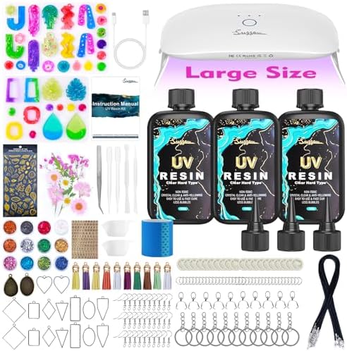 Suzzam UV Resin Jewelry Making Kit, 300g Crystal Clear UV Resin Kit with Molds, 30w & 22 Lamp Beads UV Resin Light Large for Craft Making Earrings, Necklaces, Keychains by Suzzam