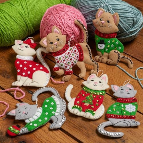 Bucilla Felt Applique 6 Piece Ornament Making Kit, Cats in Ugly Sweaters, Perfect for DIY Arts and Crafts, 89381E - Image 2