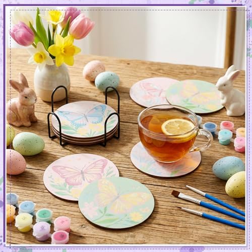 Reallnaive 8 Pcs Butterfly Flower Paint by Numbers Kit Coaster for Adults - Image 6