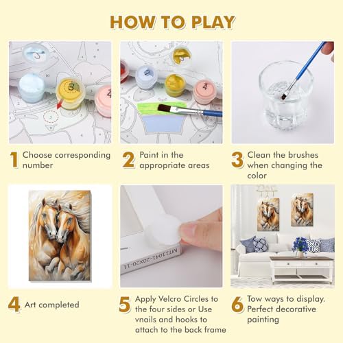 Bowetile Framed Paint by Numbers Horse for Adults Beginners, Adults' Paint-by-Number Horse Kits, Easy Adult Paint by Number Kits on Canvas, Acrylic Animals Number Painting for Home Decor, 8x12in - Image 7