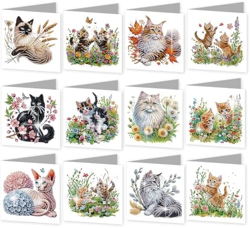 jinglinhh 12pcs Sphynx Cat Diamond Art Painting Kitten in the Flower Garden Greeting Cards with Envelopes, DIY Card Making Kits for Adults, Diamond Art Christmas Birthday Holiday cards Craft Gifts by Unknown