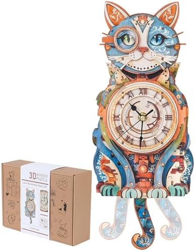 3D Puzzles for Adults, Cute Cat Clock 3D Wooden Puzzles Cat Puzzle Clock Kits for DIY Christmas Birthday Gift for Women Mom Men Home Decor Holiday by Jollitot