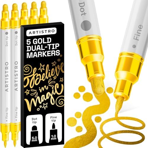 ARTISTRO Gold Dual-Tip Acrylic Paint Marker Pens - Set of 5 by ARTISTRO