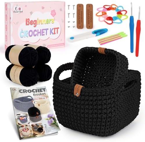 Aeelike 27PCS Beginner Crochet Basket Kit (L&S): Complete Storage Version, Knitting Starter Set with Instruction. for Adults, Ideal Crocheting Gift for Home Decor by Aeelikescrochetworld