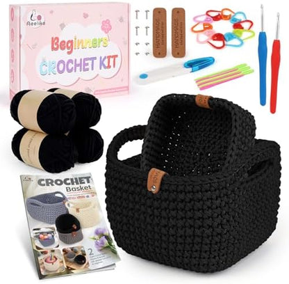 Aeelike 27PCS Beginner Crochet Basket Kit (L&S): Complete Storage Version, Knitting Starter Set with Instruction. for Adults, Ideal Crocheting Gift for Home Decor by Aeelikescrochetworld