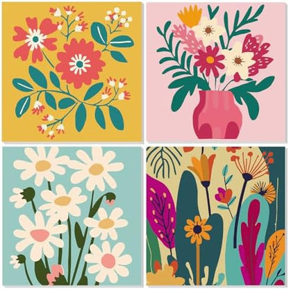 NAIMOER 4 Pack Flower Paint by Numbers Kits for Adults Beginner with Wooden Framed, Flowers Color by Numbers on Canvas Painting Kits for Adults, Easy Paint DIY Acrylic for Home Wall Decor 8X8 Inch by NAIMOER