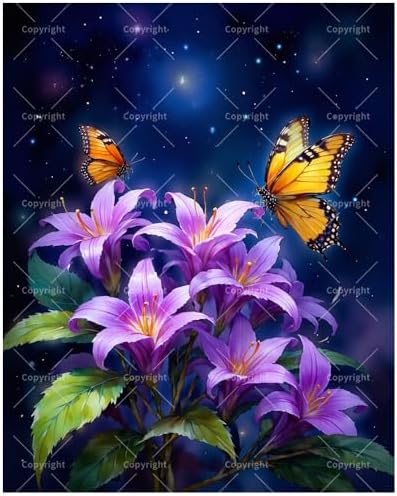Floral Fantasy Paint by Numbers Kit for Adults - DIY Monarch Butterflies on Lilies at Night Painting on Canvas 16x20 Inches, Acrylic Paint Set, Suitable for Beginners, for Home Decoration or Gifts by Unknown