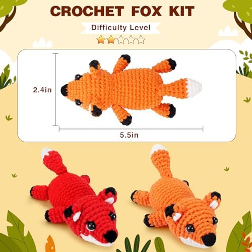 Crochet Kit for Beginners - 2 PCS Fox Crochet Kits with Step-by-Step Video Tutorials, Beginner Crochet Kit for Adults, Crochet Animal Kit, Crochet Fox Set - Image 4