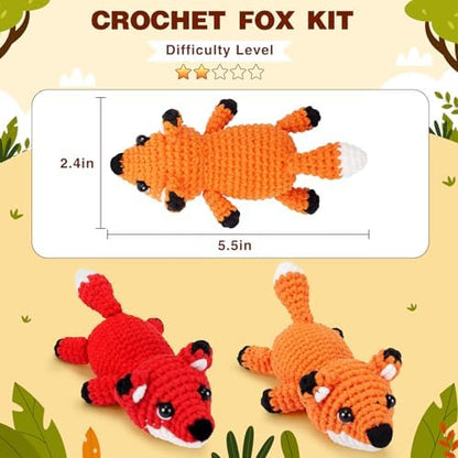 Crochet Kit for Beginners - 2 PCS Fox Crochet Kits with Step-by-Step Video Tutorials, Beginner Crochet Kit for Adults, Crochet Animal Kit, Crochet Fox Set - Image 4