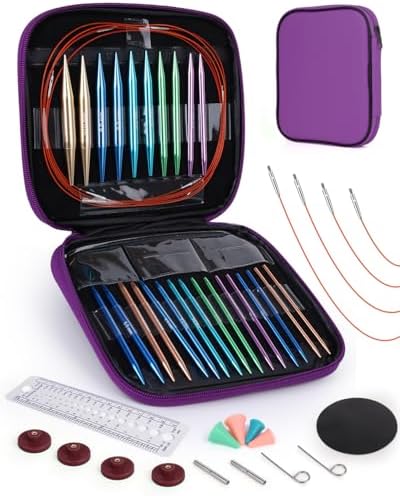 Aeelike 13 Pair Interchangeable Circular Knitting Needles 3-10 mm, Purple by Aeelikescrochetworld