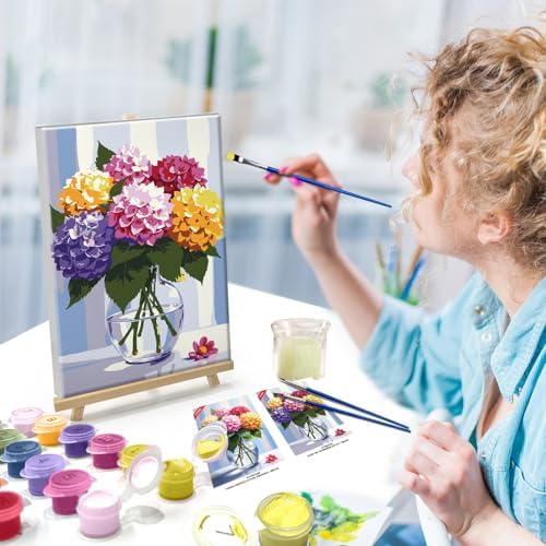 ATDMS Paint by Numbers Kit for Adults Flowers Paint by Number with Frame Hydrangea Paint by Number with Easel DIY Floral Oil Painting by Numbers for Gift Home Wall Decor 8x12 Inch - Image 3