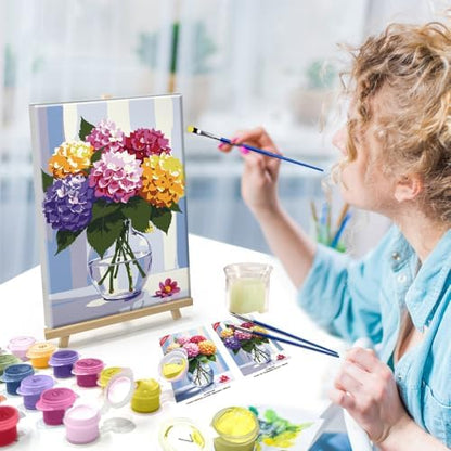 ATDMS Paint by Numbers Kit for Adults Flowers Paint by Number with Frame Hydrangea Paint by Number with Easel DIY Floral Oil Painting by Numbers for Gift Home Wall Decor 8x12 Inch - Image 3