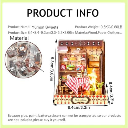 Book Nook Kit, DIY Miniature House Kit with LED, 3D Wooden Puzzles for Adults Mini House Building Kit, Dollhouse Kit Bookshelf Insert Decor Creative Gifts (Yumon Sweets) - Image 2