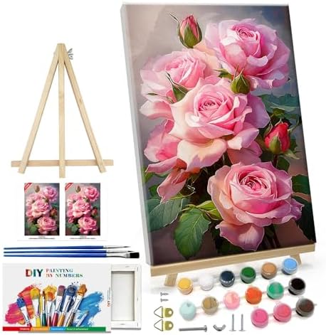 ATDMS Paint by Numbers Kit for Adults with Frame Flowers Paint by Numbers Kit with Easel DIY Adult Paint by Number Kits on Canvas Framed Floral Oil Painting Kits for Home Wall Decor 8x12 Inch by ATDMSDIY