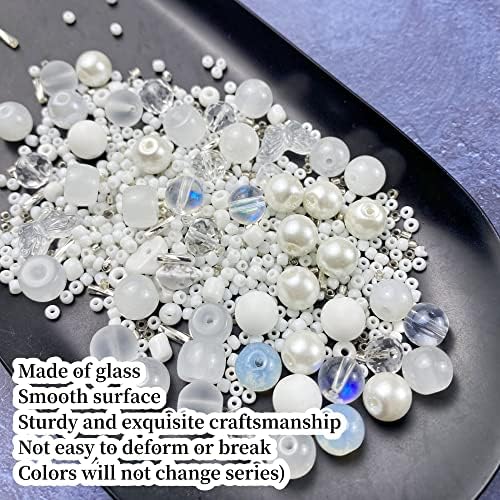 Assorted Glass Resin Beads Multi Size Colors Smooth Cracked Gravel Millet Spacer Beads for Bracelets Necklace Earring DIY Jewelry Making Craft (White Series) - Image 3