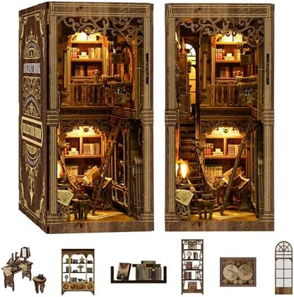 Book Nook Kit for Adult Miniature Model Build Dollhouse Kit 3D Wooden Puzzle with Sensor Led Light for Bookshelf Bookend Decor Adults Teen Craft(Classical Book Collection Room), 1Pack - Image 5