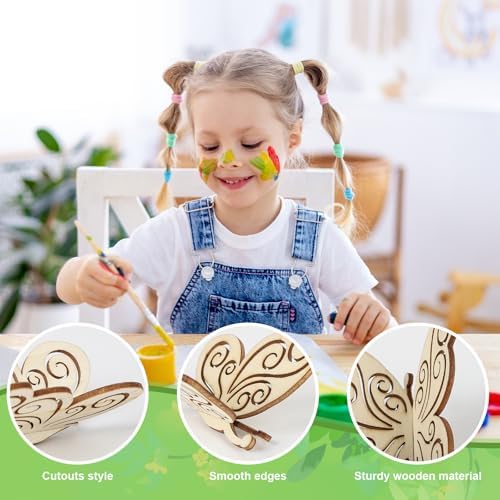 COCHIE DIY 3D Spring Butterfly Wood Crafts to Paint, Paintable Unfinished Wooden Slices for Craft, Butterflies Cutouts Ornaments for Painting Decorations (24 PCS) - Image 3