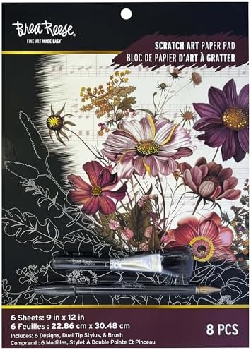 Brea Reese Scratch Art Paper Pad, Woodland Songs, 6 Metallic Foil Designs by BreaReese