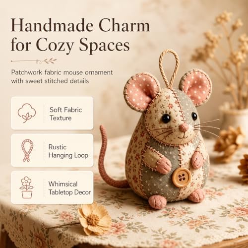 Patchwork Mouse DIY Kit, Handmade Sewing Craft Set,Cute Mouse Ornament DIY Kit,with Floral Fabric, Stuffing, Buttons, for Adults, Beginners,Gift for Birthdays, Holidays (A) - Image 3