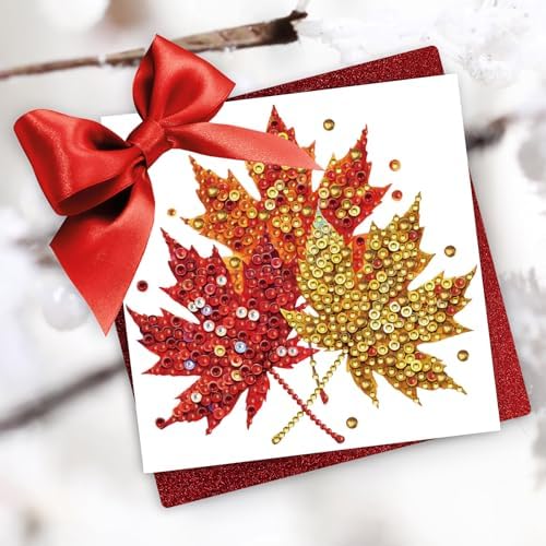6Pcs Thanksgiving Greeting Card DIY Diamond Art Painting Greeting Cards Special Shaped Diamond Autumn Blessing Folding Card Kit Arts Crafts for Birthday Festival-Maple Leaf - Image 3
