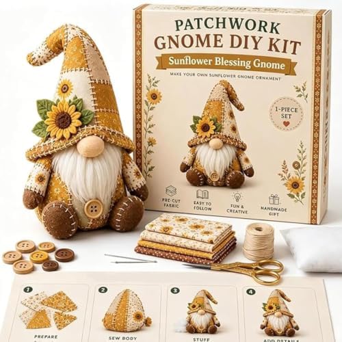 TREBIN Patchwork DIY Sewing Kit for Adults Beginners, Animal Craft Kits, Handmade Beaded Fabric Cover, Sewing Craft Kit for Home Decor Keychain Tissue Box Cover (Floral Spring Daisy Bee Fairies Grome) - Image 3