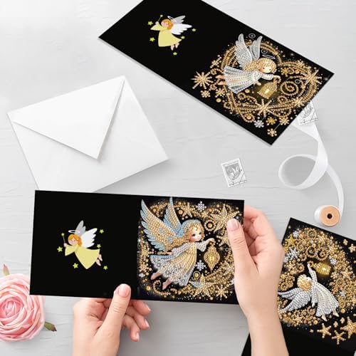 6pcs Christmas Diamond Painting Greeting Card with envelopes, DIY Angel Diamond Art Greeting Card for Blessing and Wish Special Shaped Arts Crafts for Birthday Thanksgiving Day Holiday - Image 7