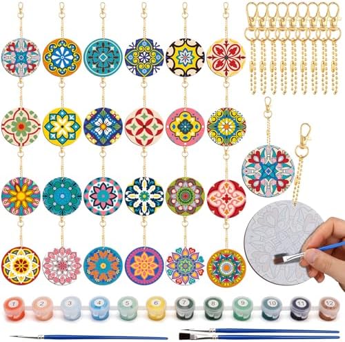 Trnayi 24 Pcs Paint by Numbers Keychains, 12 Mandala Designs for Adults by Trnayi