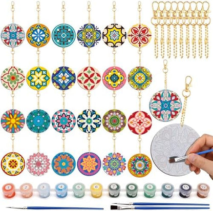 Trnayi 24 Pcs Paint by Numbers Keychains, 12 Mandala Designs for Adults by Trnayi