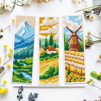 ACRNIGHEET 6pcs Cross Stitch Bookmark Kits, Landscape DIY Cross Stitch Bookmarks, Embroidery Bookmark Cross Stitch Kits with Scenery Pattern, Stamped Cross Stitch Kit Bookmark for Beginners Adults - Image 5