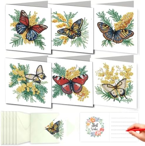 LSQFS 6Pcs Butterfly Flower Diamond Painting Greeting Cards Kits,5.9*5.9in by LSQFS
