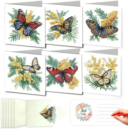 LSQFS 6Pcs Butterfly Flower Diamond Painting Greeting Cards Kits,5.9*5.9in by LSQFS