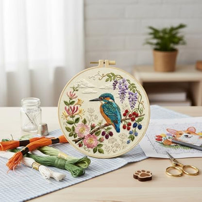 FRANDEK DIY Flower Bird Stamped Embroidery Kit with Hoop for Adults - Image 4
