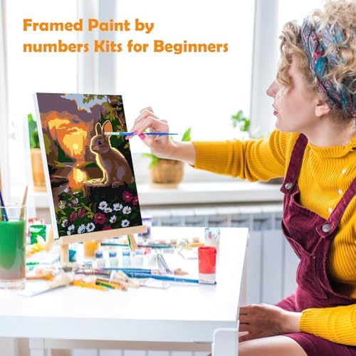 MOGTAA Easter Bunny Paint by Numbers Kit for Adults Beginners with Frame, Landscape Adult Paint by Number Kits on Canvas with Easel, Easy DIY Flowers Oil Painting Kits for Home Decor, 8x12in - Image 4