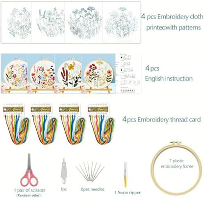 Zhenqing Floral Embroidery Kit - 4 Piece 29x29cm Round Hoop Art Set with Pre-Printed Cotton Fabric, Embroidery Hoop, Threads & Tools for Beginners (C0010) - Image 4