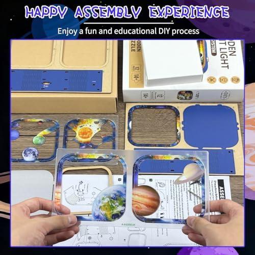 3D Wooden Puzzle Night Light DIY LED Wooden Lamp Kit for Adults Desk Decor Relaxing Art Project Table Ornament and Unique Gift (Solar System) - Image 4