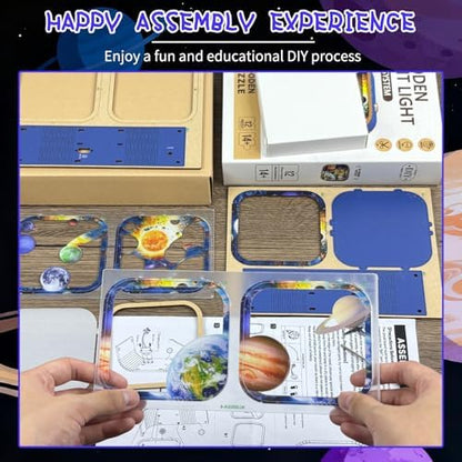 3D Wooden Puzzle Night Light DIY LED Wooden Lamp Kit for Adults Desk Decor Relaxing Art Project Table Ornament and Unique Gift (Solar System) - Image 4