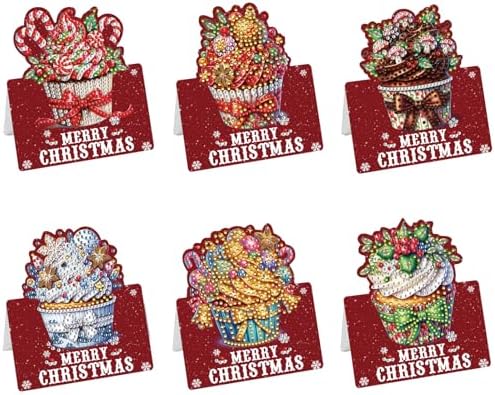 jinglinhh 6pcs Diamond Art Painting Christmas Cupcake Greeting Cards with Envelopes, DIY Card Making Kits for Adults, Diamond Art Christmas Cards for Birthday Holiday Postcards by Unknown
