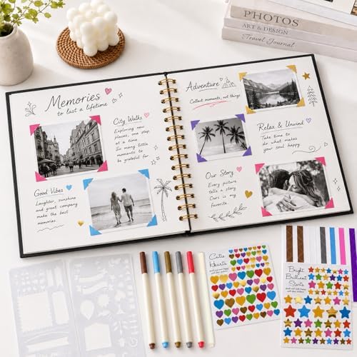 Cvochtty Scrapbook Album 40 Pages with DIY Kits, Craft Paper Photo Album, Black Linen Cover Scrapbooking for 2x3 3x5 4x6 5x7 Pictures, Memory Book for Wedding Baby Family Birthday - Image 2