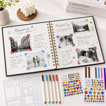 Cvochtty Scrapbook Album 40 Pages with DIY Kits, Craft Paper Photo Album, Black Linen Cover Scrapbooking for 2x3 3x5 4x6 5x7 Pictures, Memory Book for Wedding Baby Family Birthday - Image 2