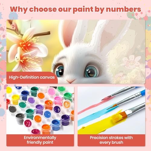 Happy Easter Paint by Numbers Kits for Adults, Paint by Number Beginner, Easter Bunny with Eggs, Canvas Painting by Numbers for Adults, Easy DIY Oil Painting Kits for Gifts Home Decor 16x20 Inch - Image 4