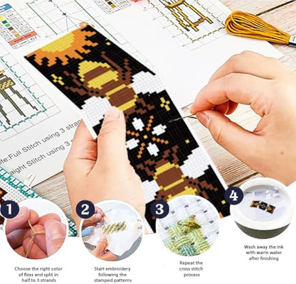 ACRNIGHEET 6PCS Cross Stitch Bookmark Kit for Beginner Stamped Cross Stitch Kits for Adults Retro Bee DIY Tassel Embroidery Bookmark Kits Needlepoint Kit with Instructions Craft Gift 8.5''x3'' 11CT - Image 4