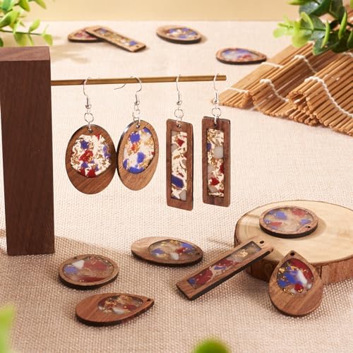 Boutigem 50Pcs Geometrical Wood Earring Pendant Set with Teardrop Flat Round Rectangle Oval Resin Wood Statement Charms Earring Hooks Jump Rings for Vintage Jewelry Making Supplies - Image 4