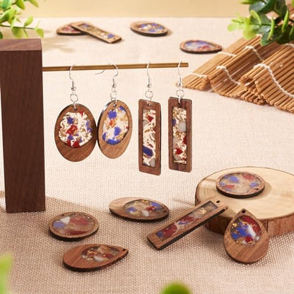 Boutigem 50Pcs Geometrical Wood Earring Pendant Set with Teardrop Flat Round Rectangle Oval Resin Wood Statement Charms Earring Hooks Jump Rings for Vintage Jewelry Making Supplies - Image 4